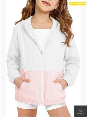 Girls Lightweight Hooded Jacket Sporty Color Block Sun Protection Casual